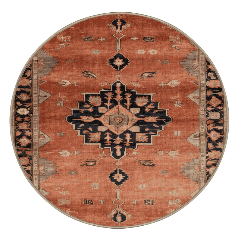 Machine Washable Overdyed Brown Area Rug, Round 6'