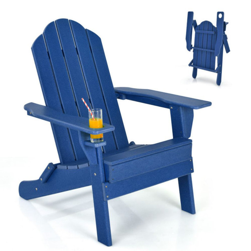 Chaise de patio pliable résistante aux intempéries avec porte-gobelet intégré, Bleu marine