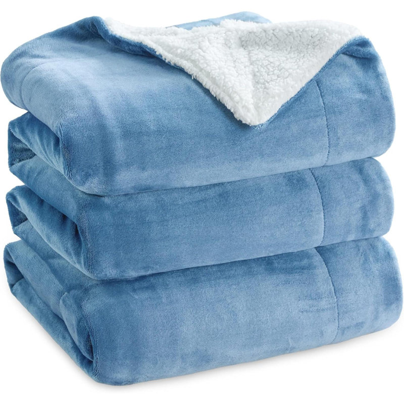 Jeté en sherpa Sherpa, Bleu délavé, L 90 po x L 90 po