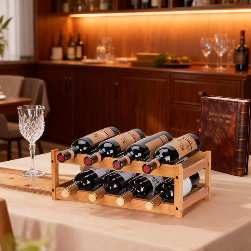 Support de comptoir à 2 niveaux en bambou, présentoir et tablette de rangement pour 8 bouteilles de vin standard, meubles de cuisine et de salle à manger en bois naturel