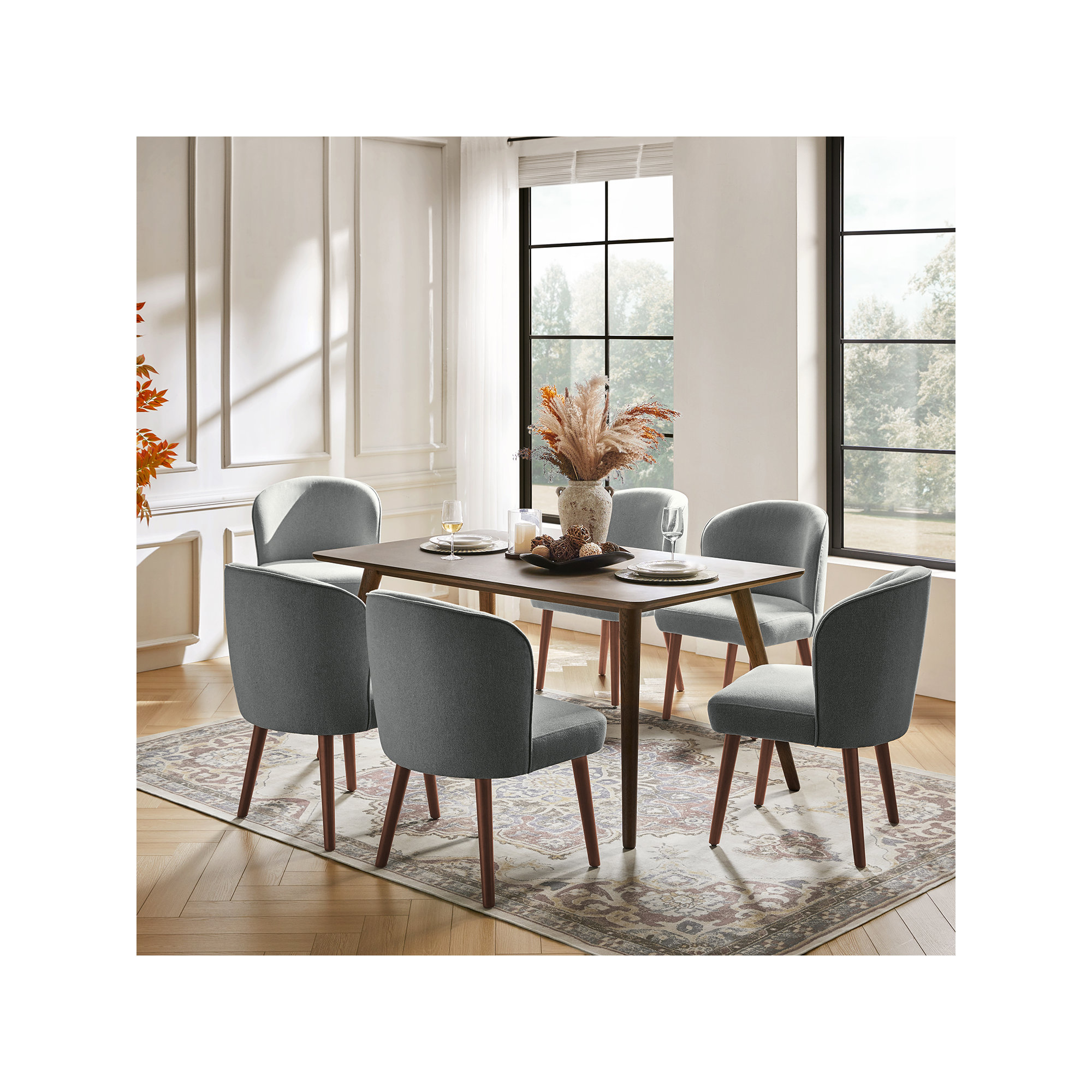 Palmdale Mid-Century Modern Upholstered Dining Chair Set, Gray, 6