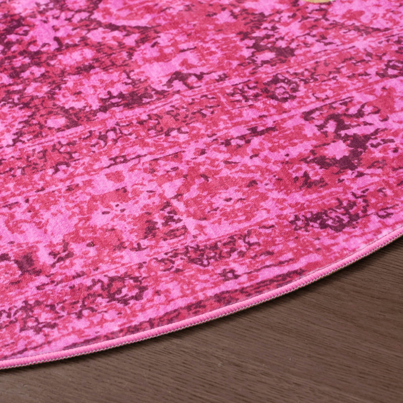  Finely Machine Washable Area Rugs, 4' Round, Hot Pink Leopard