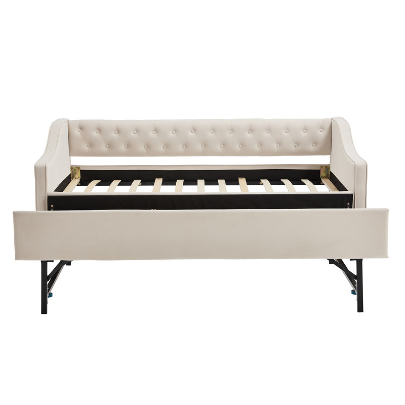 Velvet Daybed With Trundle, Beige