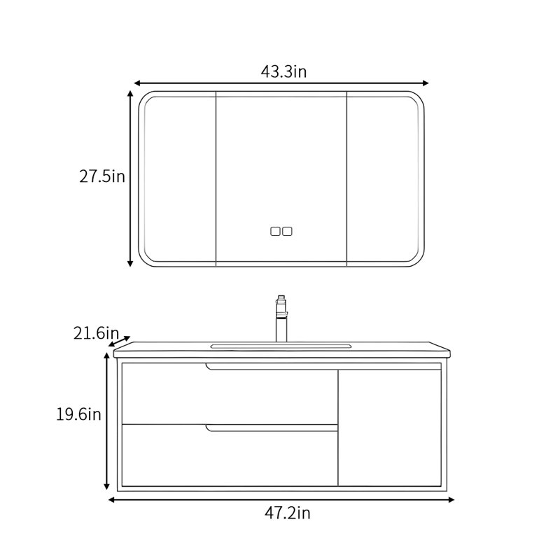 Armoire de salle de bain minimaliste de style rétro, Brun