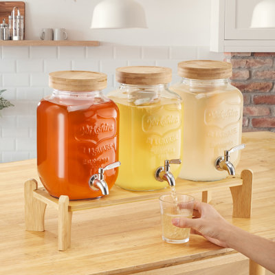 Drink Dispenser 1 Gal Beverage Dispenser for Parties Glass with Stand 3PCS