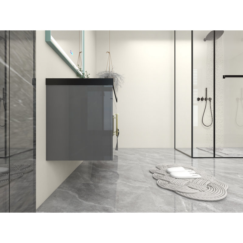 Ensemble de meuble-lavabo simple mural 42 po Campbel, Or mat, Gris ultrabrillant