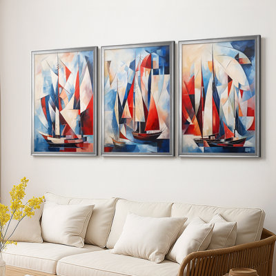 NAUTICAL Series CDXVIII  -Custom Framed  Wrapped Gallery Canvas - 3 Pieces