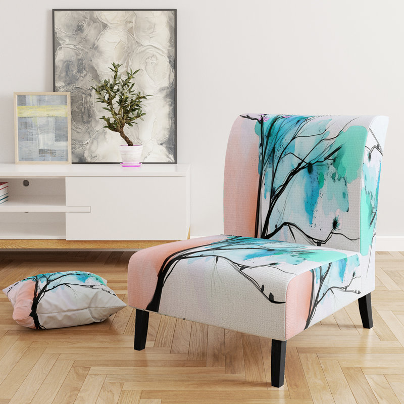 Abstract Flowers - Traditional Upholstered Slipper Chair, Blue/Coral