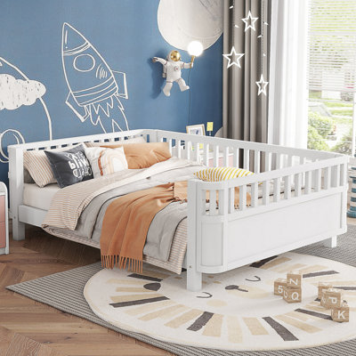 Full Size Wood Platform Bed , Wood Low Profile Full Bed with Rails