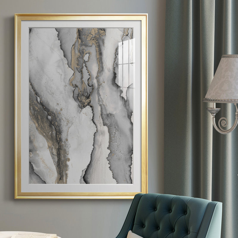 «Abstract Ink Fantasy III» - reproduction de cadre photo, H 36,5 po x l 26,5 po x P 1 po, Cadre doré