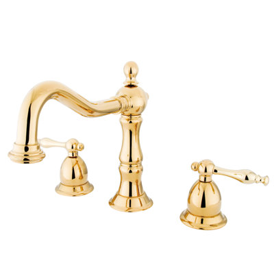 Kingston Brass Heritage Two-Handle 3-Hole Deck Mount Widespread Bathroom Faucet with Brass Pop-Up Drain