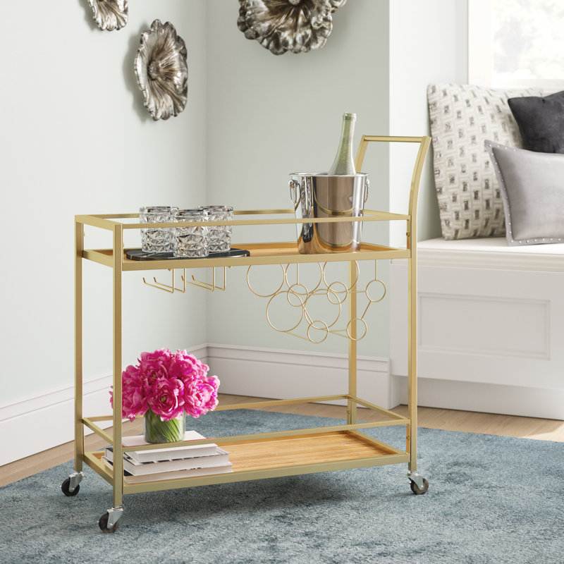 Charlie-Ann Metal Bar Cart, Gold, Clear