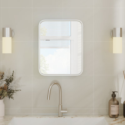 Miroir rectangulaire arrondi avec cadre en aluminium, miroir de meuble-lavabo mural, miroir d'entrée / horizontal moderne