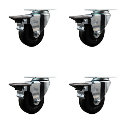 3.5 Inch Phenolic Wheel Swivel Top Plate Caster Set Posi Brake Service Caster|SCC-20S3514-PHS-PLB-4