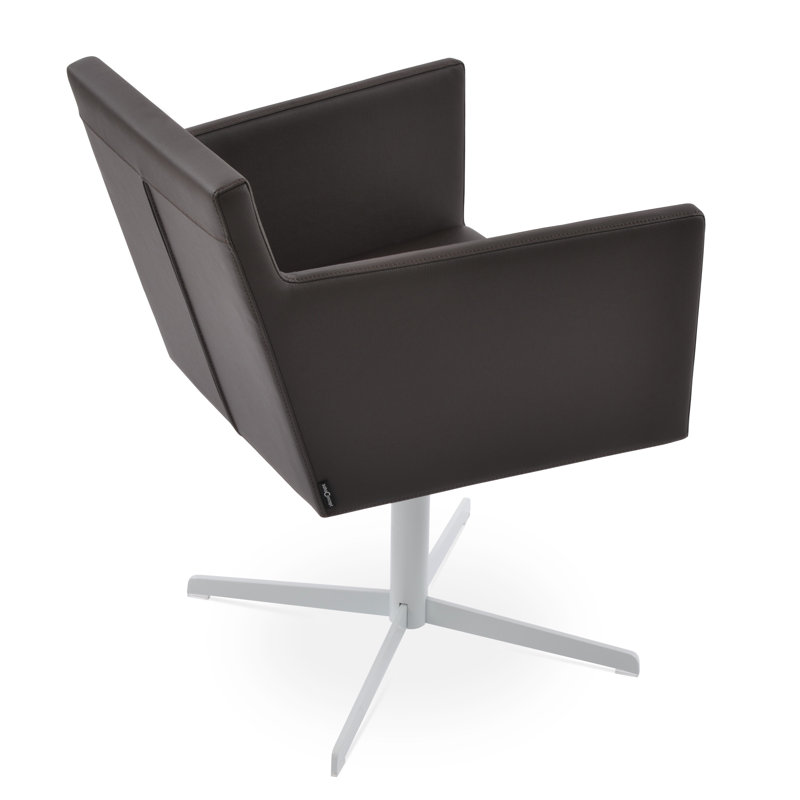 Harput 4 Star Swivel Arm Chair, White, Brown Leatherette