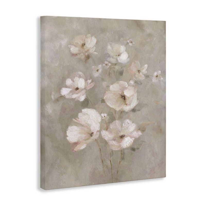 Fleurs rosées sur toile beige, design par Carol Robinson, H 30 po x l 24 po