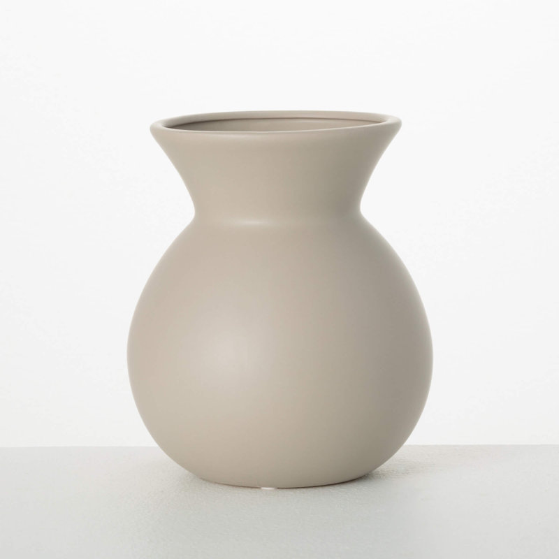 8.25" Matte Gray Hourglass Vase, Ceramic, Gray