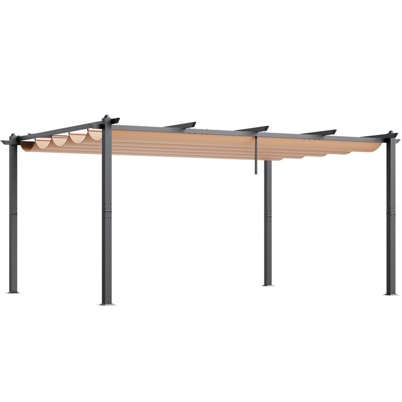 Pergola d'extérieur rétractable avec auvent en aluminium, Beige, H 90,55 po x l 141,73 po x P 191,34 po