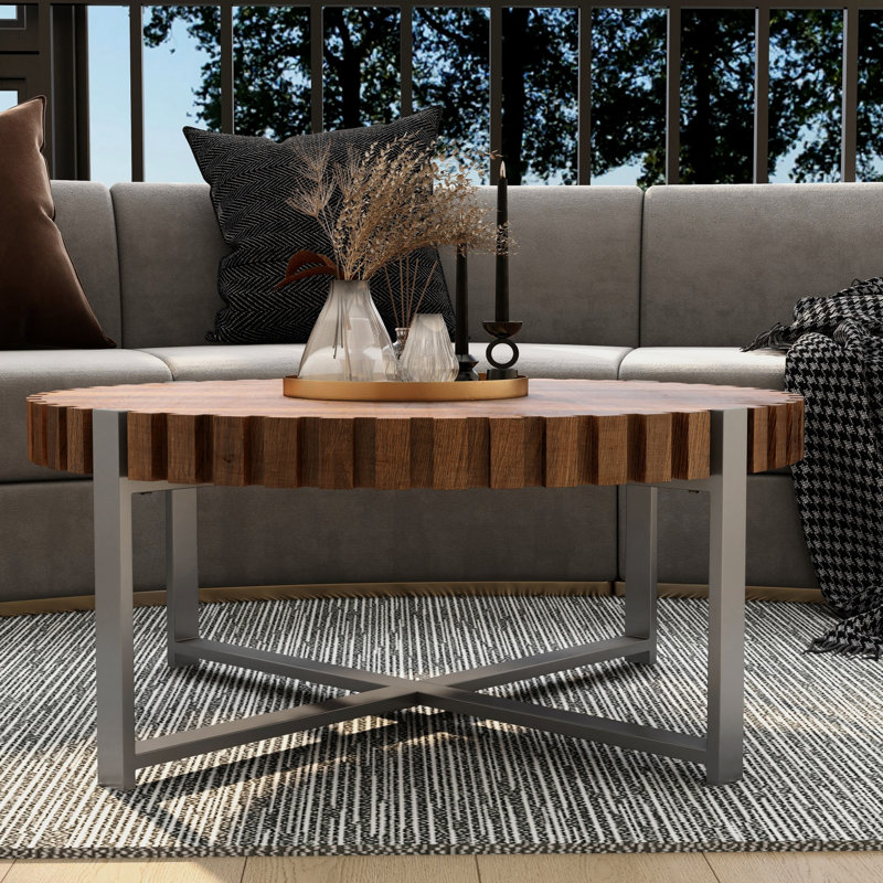 Table basse de 31,4 pouces fabriquée à la main avec base en bois de couleur classique, peu encombrante et pratique