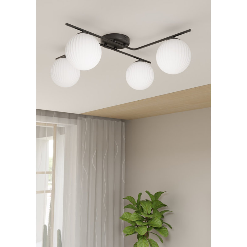 Danetta Flush Mount, Matte Black/Opal