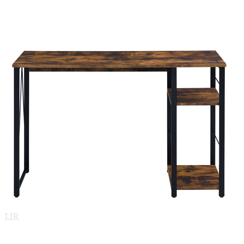 Bureau d'écriture rectangulaire en chêne patiné à 2 tablettes avec une grande surface et un espace de rangement ouvert pour les espaces de travail modernes