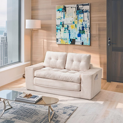 Loveseat Sofa Bed With Memory Foam And Steel Frame - Convertible 2-In-1 Design, Corduroy Fabric - Compact Couch