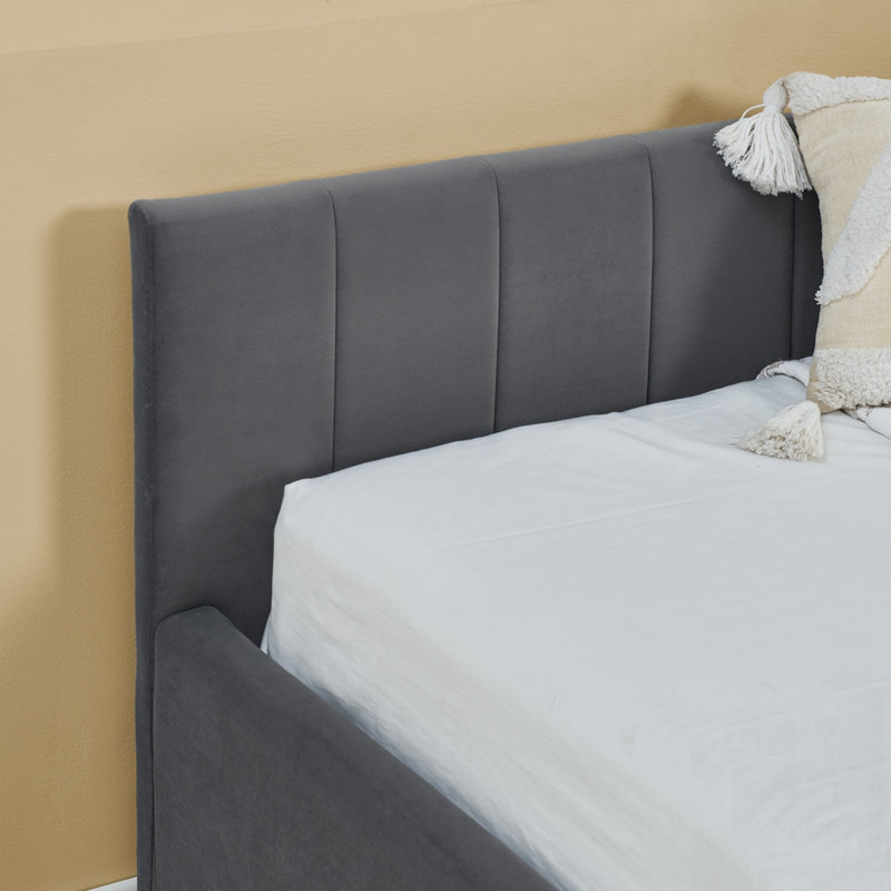 Lit de jour double avec couchette, canapé-lit capitonné, dossier confortable et accoudoirs en velours, Gris