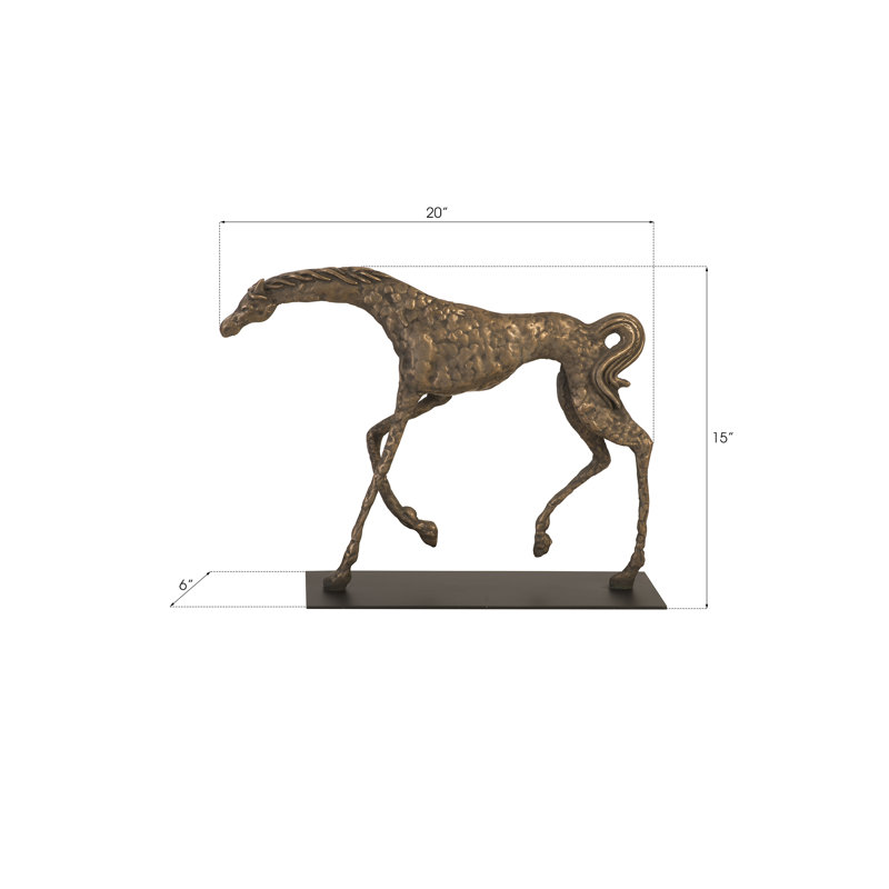 Bronze Prancing Horse Sculpture on Black Metal Base