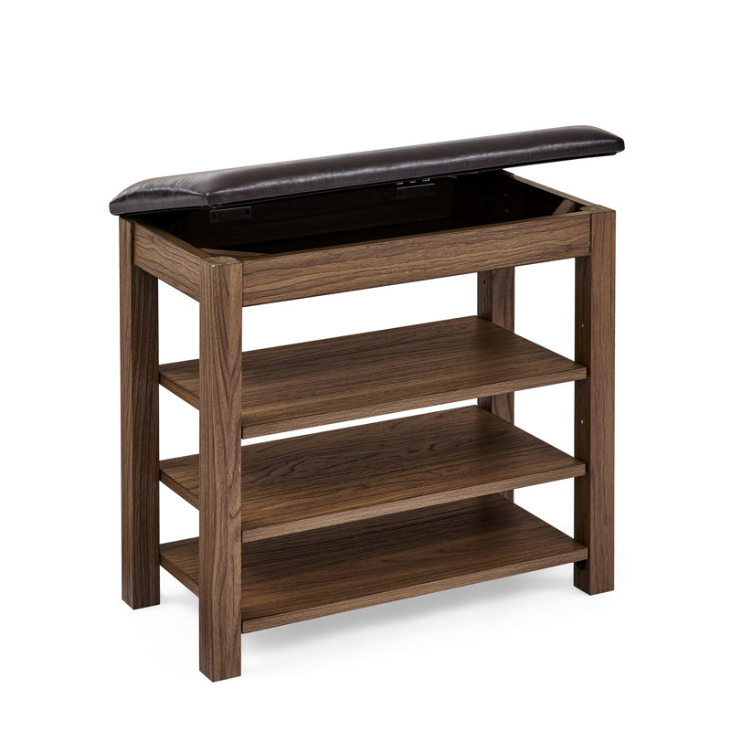 Banc de style nordique, hauteur réglable, brun et bois d'hévéa, rangement dissimulé pour tabouret à clés, hauteur réglable, cirage à chaussures