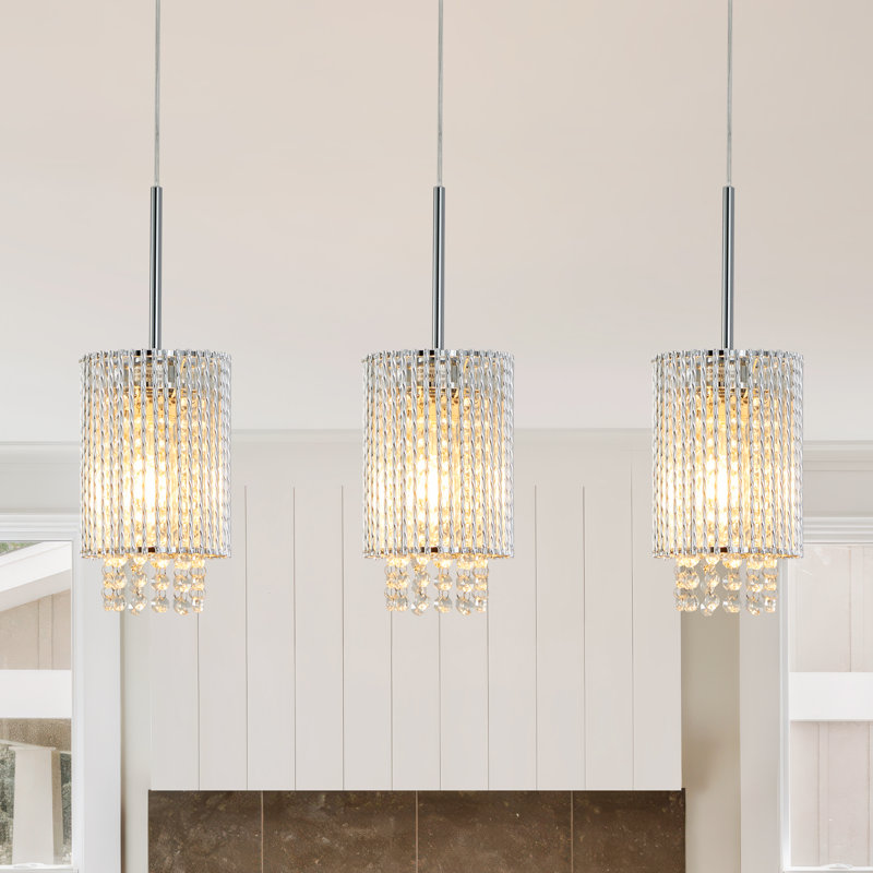 Ensemble de 3 luminaires suspendus en cristal, lustre argenté, hauteur réglable, pour îlot de cuisine, entrée, salle à manger