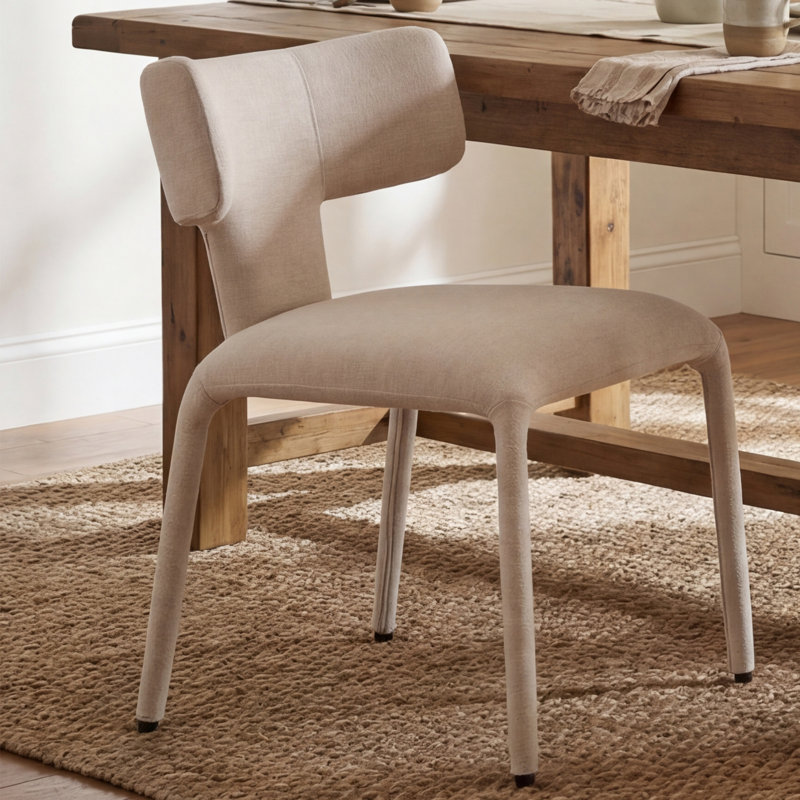 Upholstered Dining Chair with Metal Legs, Beige