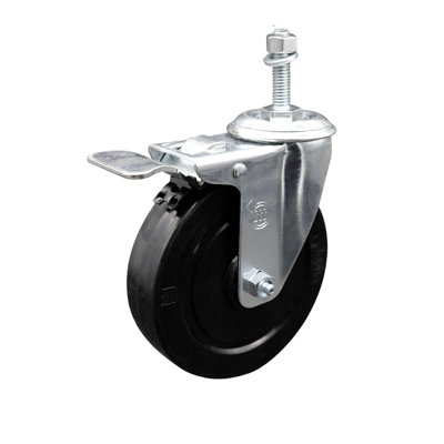 5 Inch SS Soft Rubber 3/8 Inch Threaded Stem Caster with Total Lock Brake SCC