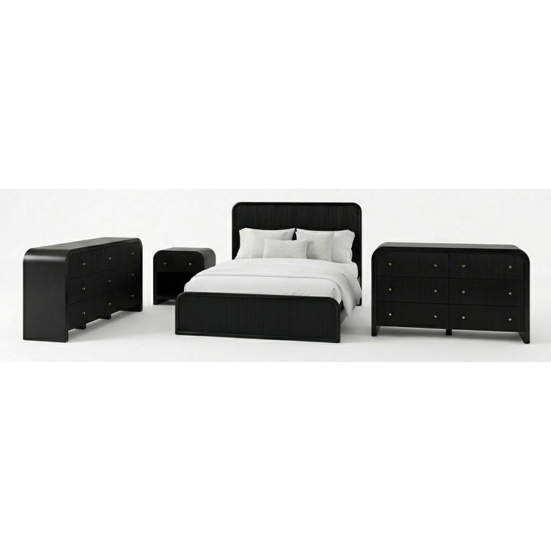 Ensemble de chambre à coucher courbée 4 pièces Massa, Queen, Noir