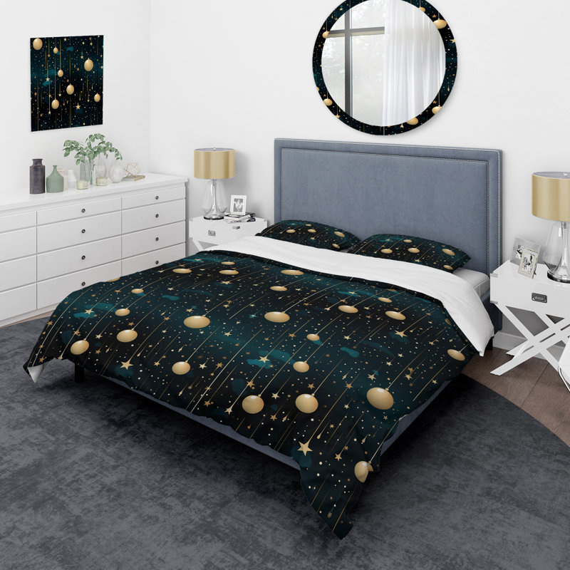 Ensemble de housse de couette en microfibre Glamour Blue Midnight Stars, Housse de couette pour très grand lit et 2 très