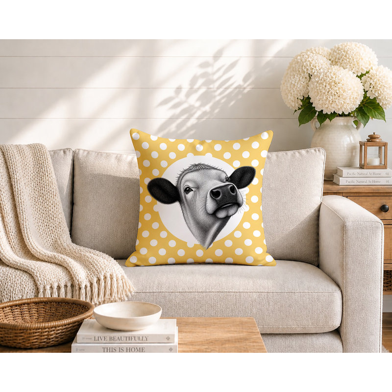 Coussin réversible intérieur / extérieur Cow, 20 x 20, Jaune