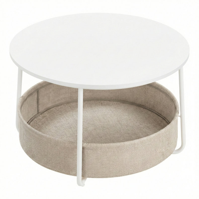 Round Center Table With Fabric Basket, White/Brown