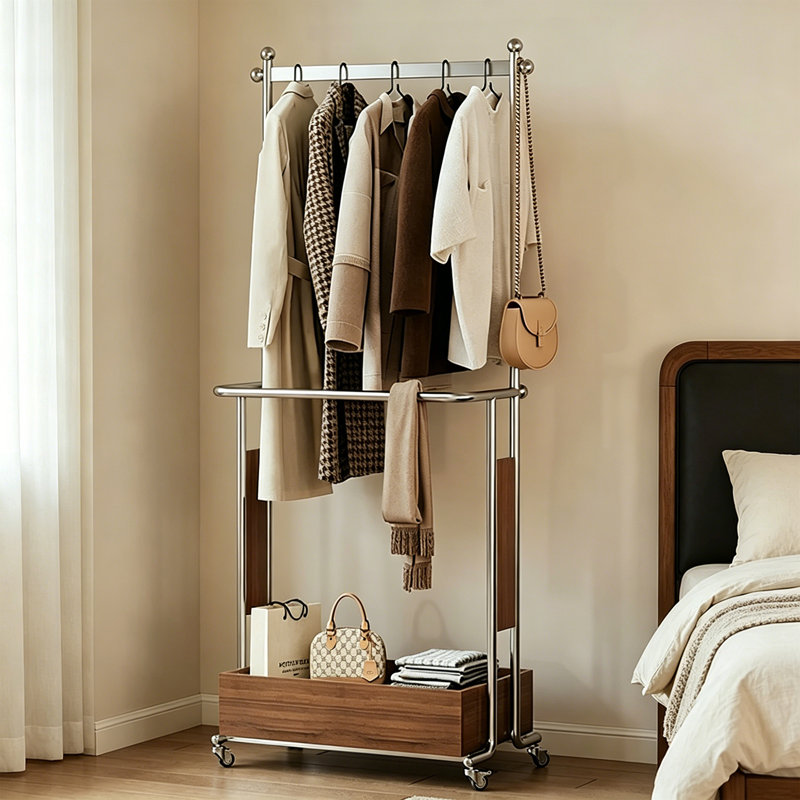 Portemanteaux double avec bac de rangement, Walnut