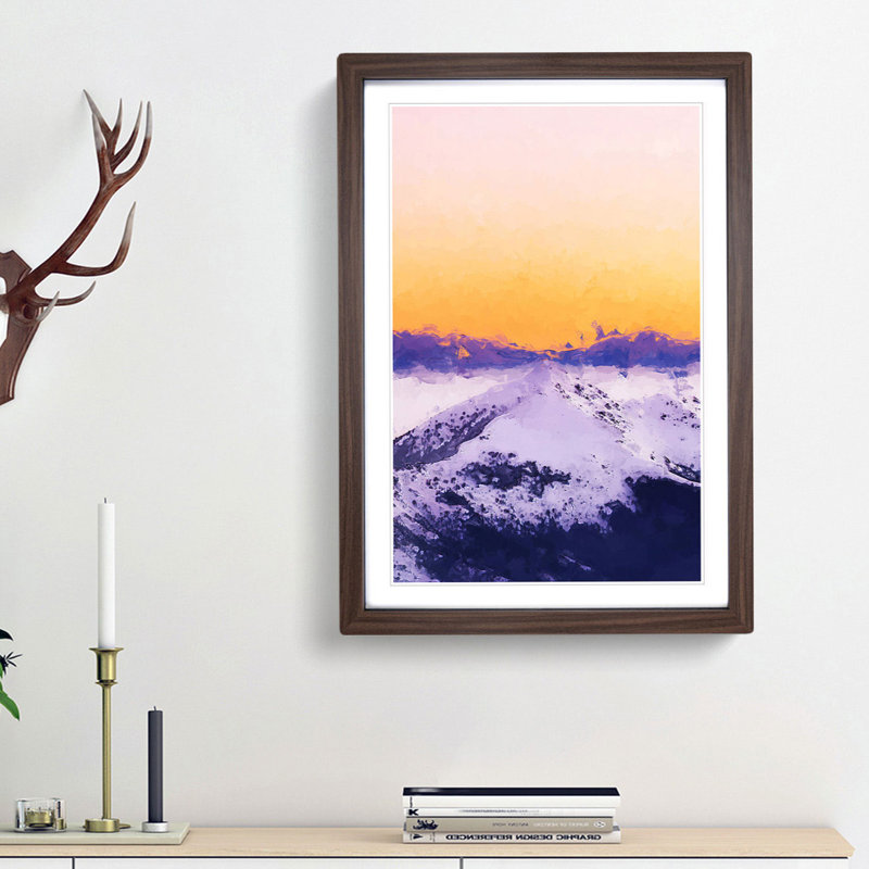 Peach Sky over the Mountain in Abstract - Picture Frame Graphic Art Print, 36cm H x 27cm W x 2cm D, Walnut Framed