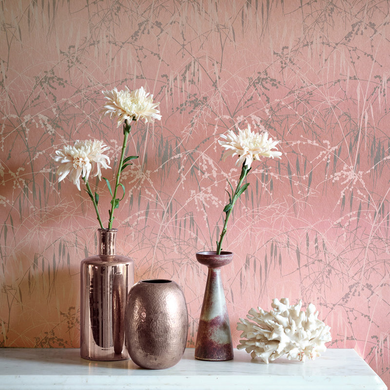 Floral Metallic Wallpaper Roll, Shell/Pewter