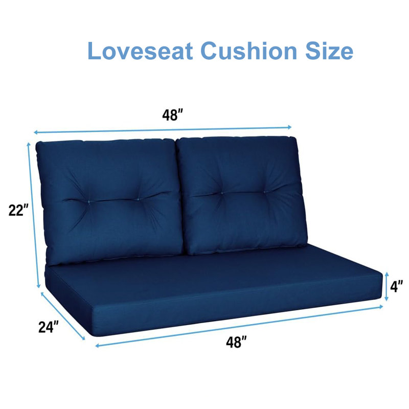 Outdoor Loveseat Replacement Cushions – 48x24 Deep Seat Set, Waterproof Olefin Fabric, Fade & Stain Resistant, Anti-Slip, Ideal for Patio Couch or Bench, Navy