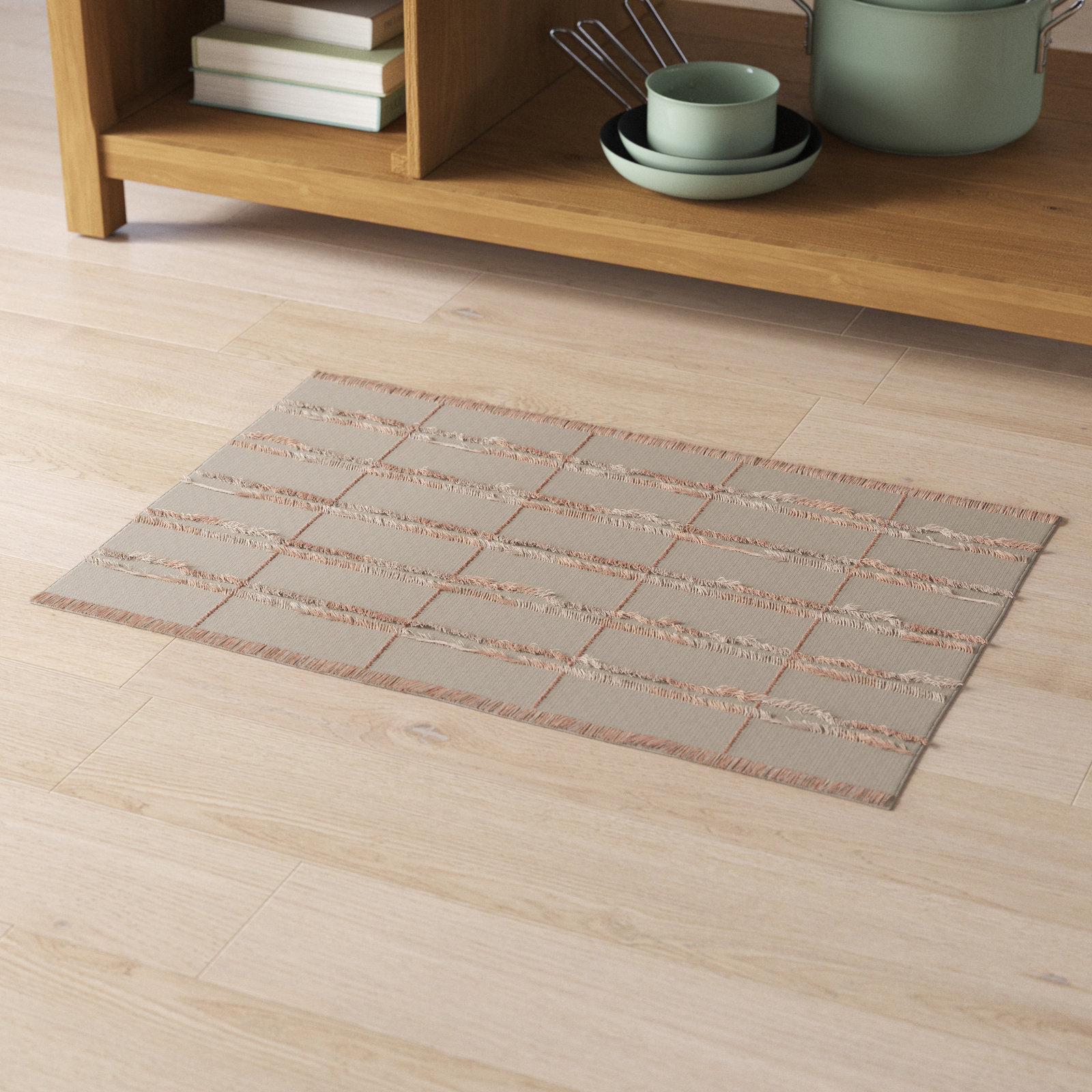 Charlie Pink Hand-Woven Striped Wool Rug, Rectangle 2' x 3'