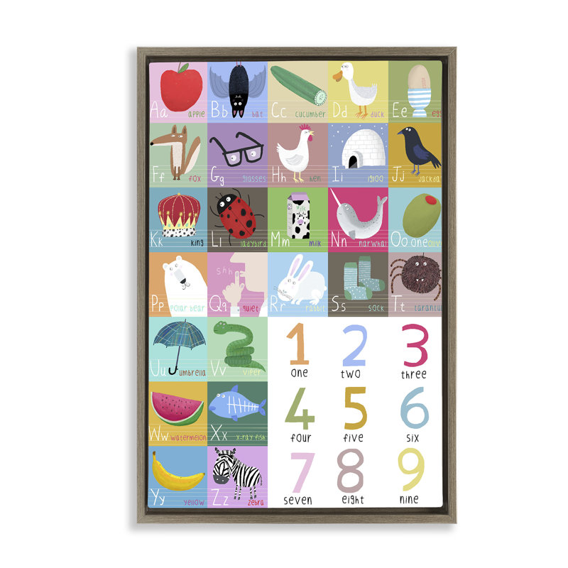 Cadre flottant d'apprentissage du comptage et de l'alphabet, design par Carla Daly, H 31 po x l 21 po