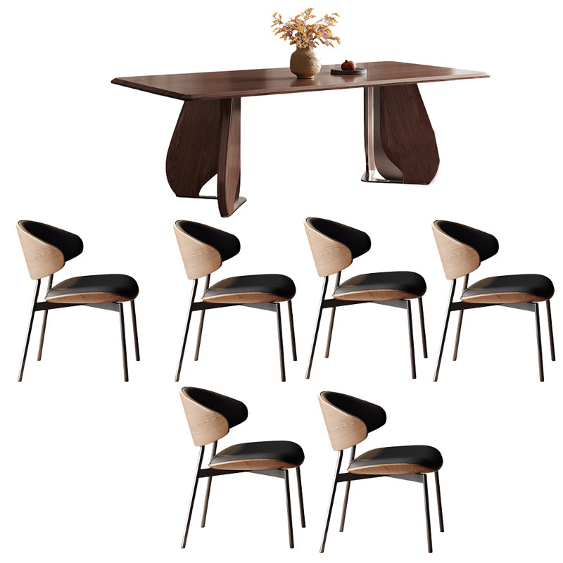 Retro walnut dining table sets, 29.52"H x 70.86"L x 35.43"W