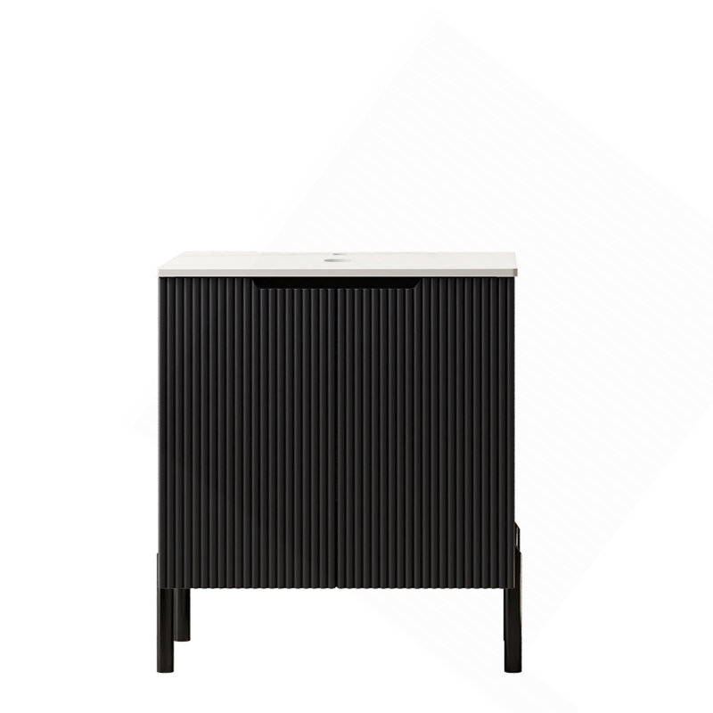 24" Freestanding Cabinet Without basin, with White Sintered Stone Counter Top and 2 Doors, Black