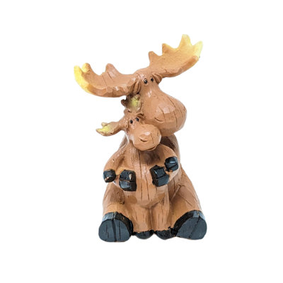 Resin Rustic Woodland Mama Moose and Baby Figurine Celebrating Mother and Child Bond Tabletop Décor
