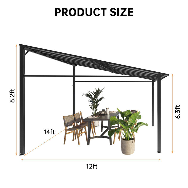 Housse de terrasse en aluminium à toit rigide de 12 pi x 14 pi avec toit rigide en polycarbonate anti-UV pour terrasse, cour et réception