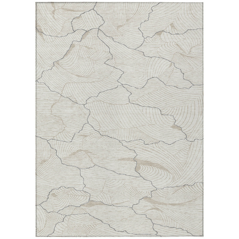 Ivory Synthetic Washable Non-Slip Rectangular Area Rug