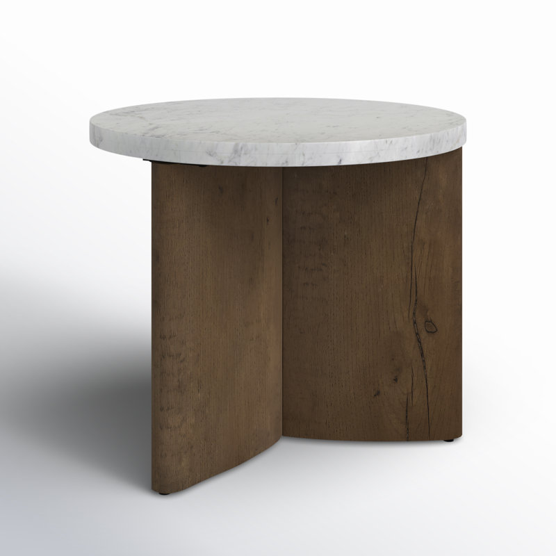 toli End Table - Italian White Marble, Italian White Marble/Rustic Fawn