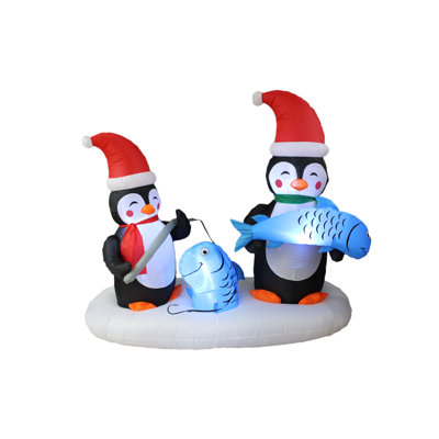 Décoration gonflable de jardin gonflable de Noël de 6 pieds avec deux pingouins illuminés