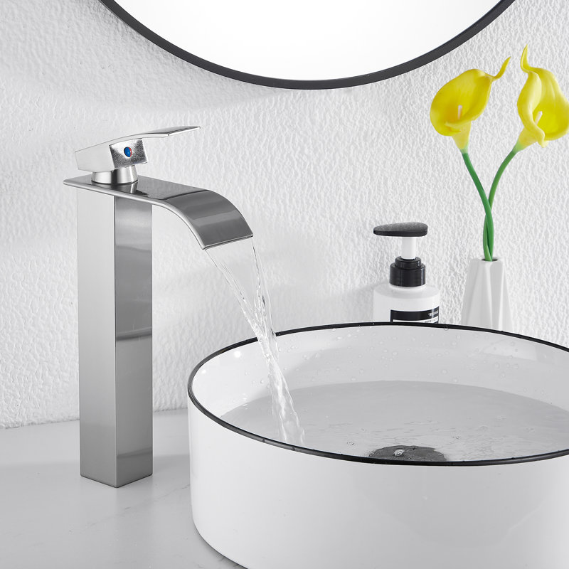 Robinet de lavabo vasque moderne avec ensemble de drain, Nickel brossé